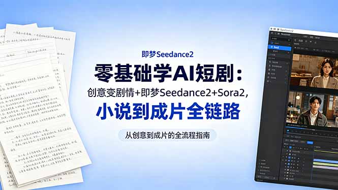 零基础学AI短剧:创意变剧情+即梦Seedance2+Sora2,小说到成片全链路 零基础学AI短剧:创意变剧情+即梦Seedance2+Sora2,小说到成片全链路