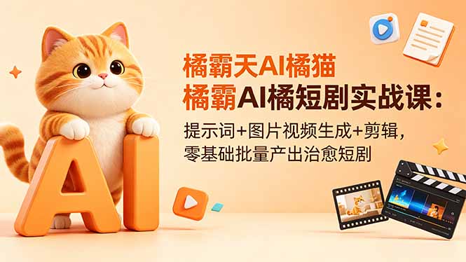 橘霸天AI橘猫短剧实战课:提示词+图片视频生成+剪辑,零基础批量产出治愈短剧 橘霸天AI橘猫短剧实战课:提示词+图片视频生成+剪辑,零基础批量产出治愈短剧