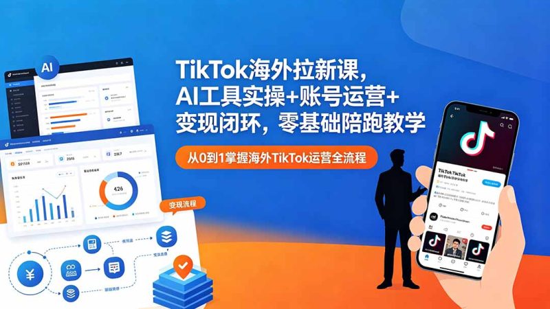 TikTok海外拉新课，AI工具实操+账号运营+变现闭环，零基础陪跑教学 - 技研社-技研社