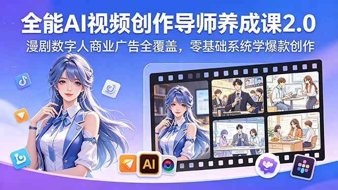 全能AI视频创作导师养成课2.0,漫剧数字人商业广告全覆盖,零基础系统学爆款创作 全能AI视频创作导师养成课2.0,漫剧数字人商业广告全覆盖,零基础系统学爆款创作