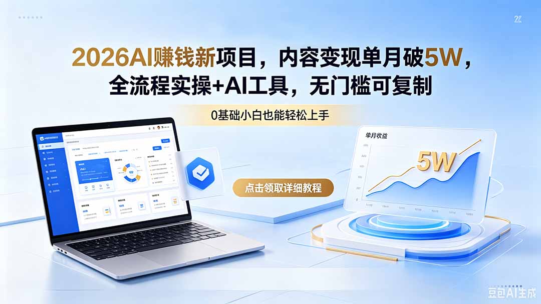 2026AI赚钱新项目,内容变现单月破5W,全流程实操+AI工具,无门槛可复制 2026AI赚钱新项目,内容变现单月破5W,全流程实操+AI工具,无门槛可复制
