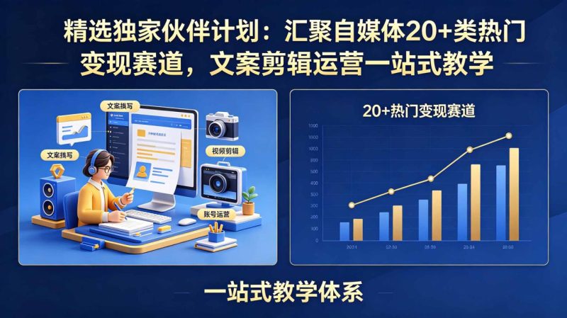 精选独家伙伴计划:汇聚自媒体20+类热门变现赛道,文案剪辑运营一站式教学 - 技研社-技研社