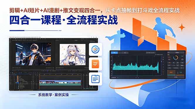 剪辑+AI短片+AI漫剧+推文变现四合一,从卡点抽帧到打斗戏全流程实战 剪辑+AI短片+AI漫剧+推文变现四合一,从卡点抽帧到打斗戏全流程实战