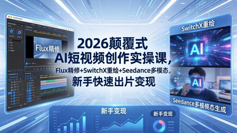 2026颠覆式 AI短视频创作课-5月更新,Flux精修+SwitchX重绘+Seedance多模态,新手快速出片变现 - 技研社-技研社