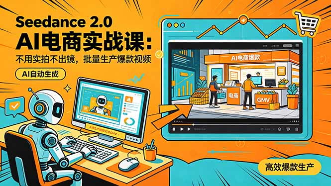 Seedance 2.0 AI电商实战课:不用实拍不出镜,批量生产爆款视频打爆GMV Seedance 2.0 AI电商实战课:不用实拍不出镜,批量生产爆款视频打爆GMV