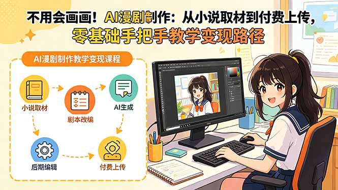 不用会画画!AI漫剧制作:从小说取材到付费上传,零基础手把手教学变现路径 不用会画画!AI漫剧制作:从小说取材到付费上传,零基础手把手教学变现路径