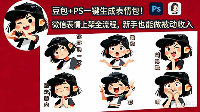 豆包+PS一键生成表情包!微信表情上架全流程,新手也能做被动收入 豆包+PS一键生成表情包!微信表情上架全流程,新手也能做被动收入