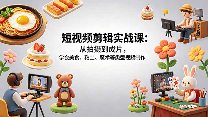 短视频剪辑实战课：从拍摄到成片，学会美食、粘土、魔术等类型视频制作 - 技研社-技研社
