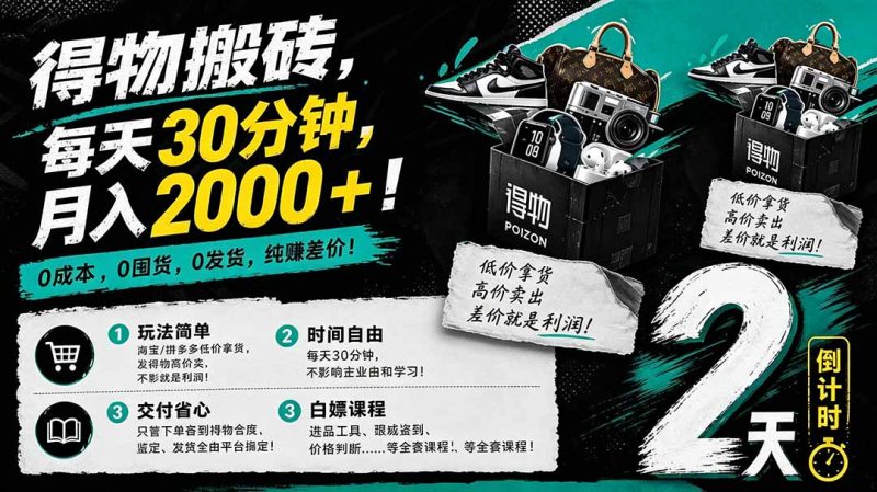 得物搬砖，0成本起步每天30分钟，月入2000+，0成本，0囤货，0发货，纯賺差价 - 技研社-技研社