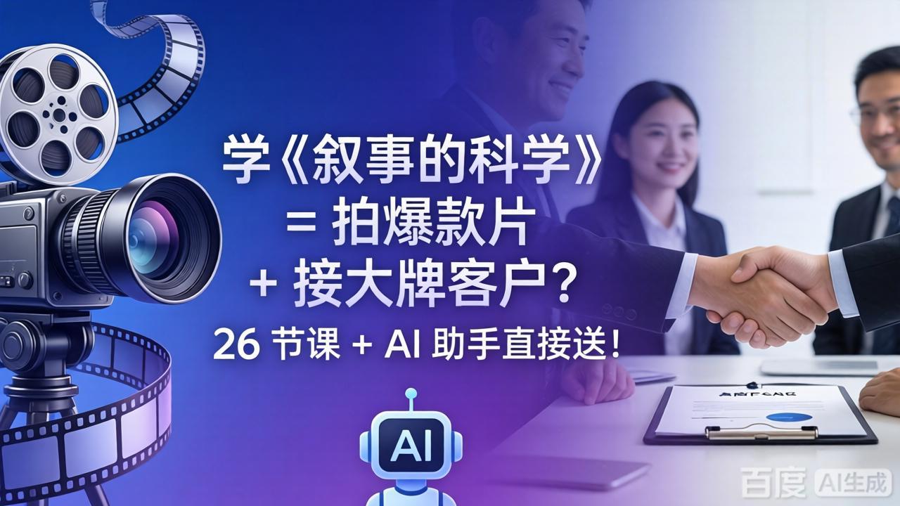 学《叙事的科学》= 拍爆款片 + 接大牌客户?26 节课 + AI 助手直接送! 学《叙事的科学》= 拍爆款片 + 接大牌客户?26 节课 + AI 助手直接送!