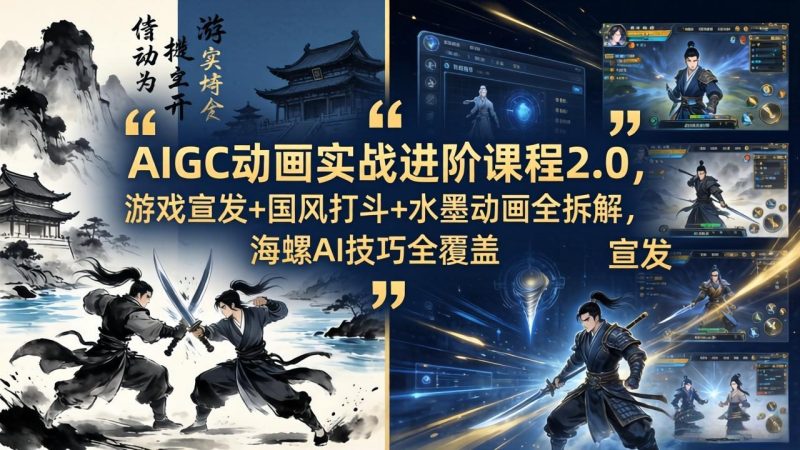 AIGC动画实战进阶课程2.0,游戏宣发+国风打斗+水墨动画全拆解,海螺AI技巧全覆盖 - 技研社-技研社