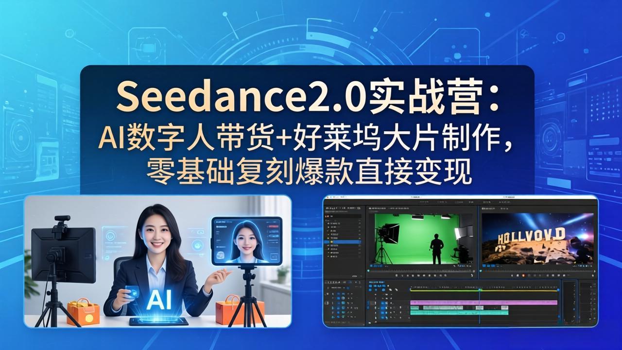 Seedance2.0实战营:AI数字人带货+好莱坞大片制作,零基础复刻爆款直接变现 Seedance2.0实战营:AI数字人带货+好莱坞大片制作,零基础复刻爆款直接变现