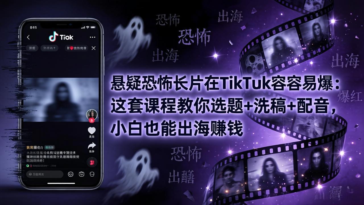 悬疑恐怖长片在TikTok最容易爆:这套课程教你选题+洗稿+配音,小白也能出海赚钱 悬疑恐怖长片在TikTok最容易爆:这套课程教你选题+洗稿+配音,小白也能出海赚钱