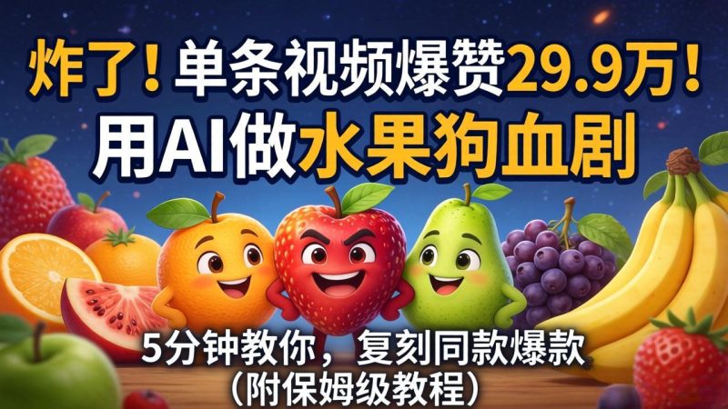 炸了！单条视频爆赞 29.9 万！用 AI 做水果狗血剧，5 分钟教你，复刻同款爆款（附保姆级教程） - 技研社-技研社