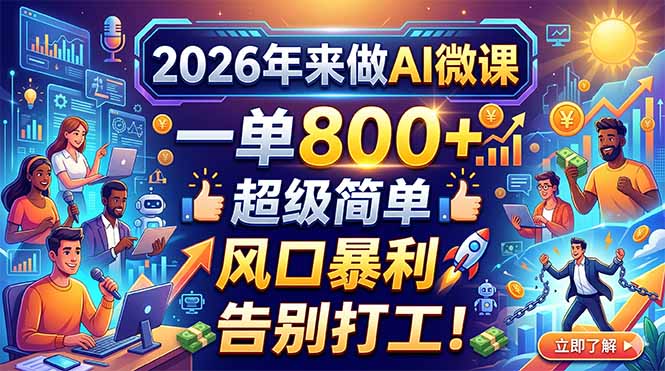 2026年来做AI微课,一单800+,超级简单,风口暴利,告别打工! 2026年来做AI微课,一单800+,超级简单,风口暴利,告别打工!
