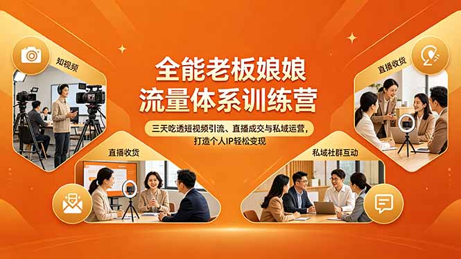 全能老板娘流量体系训练营,三天吃透短视频引流、直播成交与私域运营,打造个人IP轻松变现 全能老板娘流量体系训练营,三天吃透短视频引流、直播成交与私域运营,打造个人IP轻松变现