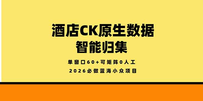2026必做蓝海小众项目，酒店CK原生数据智能归集，单窗口60+可矩阵0人工 - 技研社-技研社