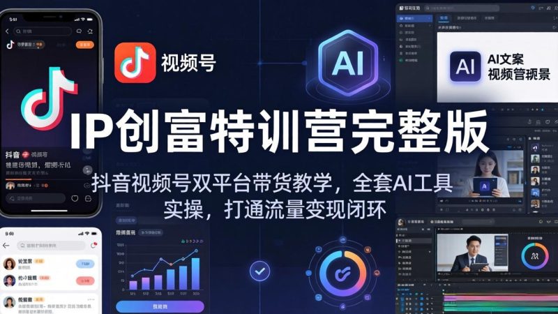 IP创富特训营完整版:抖音视频号双平台带货教学,全套AI工具实操,打通流量变现闭环 - 技研社-技研社