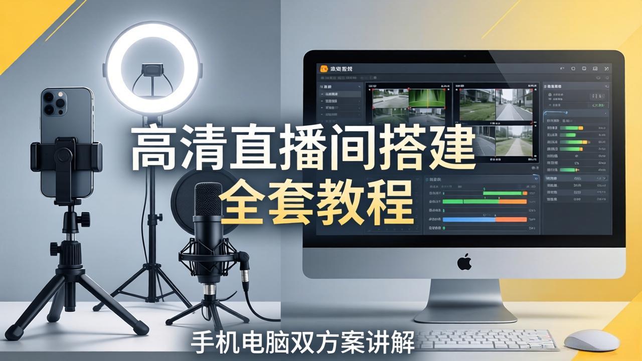 高清直播间搭建全套教程,手机电脑双方案讲解,设备选型调试多机位实操教学 高清直播间搭建全套教程,手机电脑双方案讲解,设备选型调试多机位实操教学