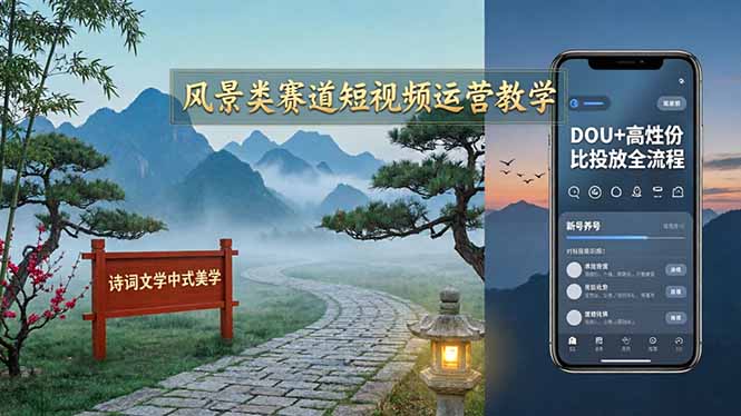 风景类赛道短视频运营教学:诗词文学中式美学,新号养号对标账号定位,DOU+高性价比投放全流程 风景类赛道短视频运营教学:诗词文学中式美学,新号养号对标账号定位,DOU+高性价比投放全流程