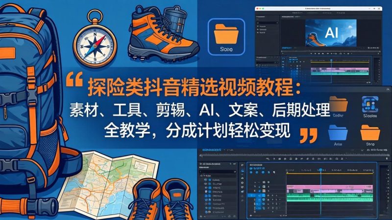 探险类抖音精选视频教程:素材、工具、剪辑、AI、文案、后期处理全教学,分成计划轻松变现 - 技研社-技研社