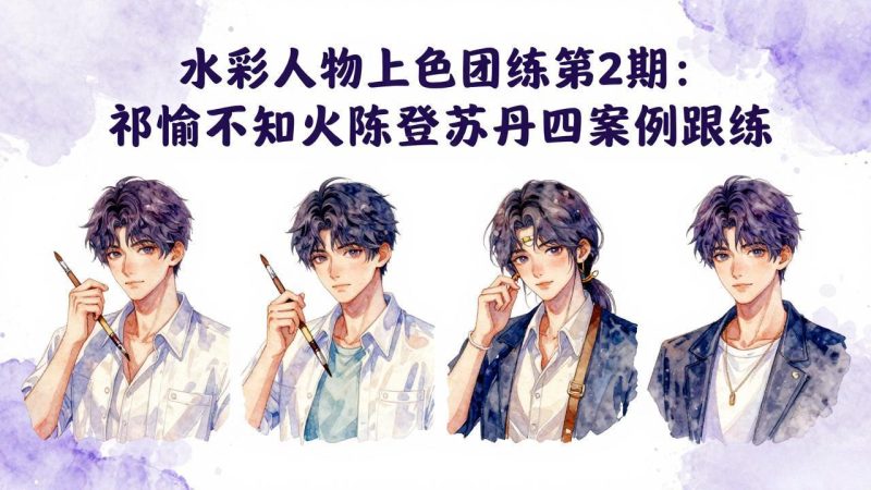 水彩人物上色团练第2期：祁煜不知火陈登苏丹四案例跟练，手把手提升绘画能力 - 技研社-技研社