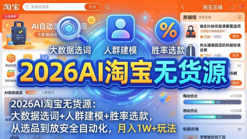 2026AI淘宝无货源-4月更新：大数据选词+人群建模+胜率选款，从选品到放大全自动化，月入1W+玩法 - 技研社-技研社
