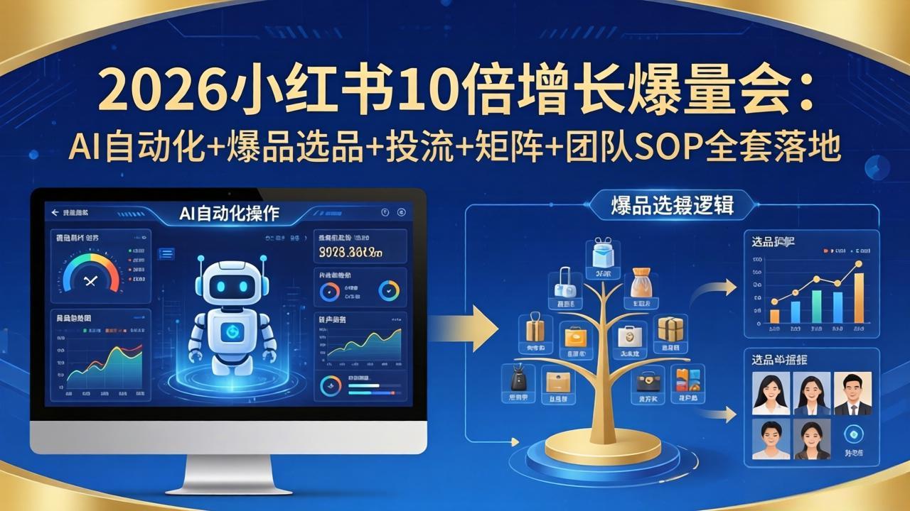 2026小红书10倍增长爆量会:AI自动化+爆品选品+投流+矩阵+团队SOP全套落地 2026小红书10倍增长爆量会:AI自动化+爆品选品+投流+矩阵+团队SOP全套落地