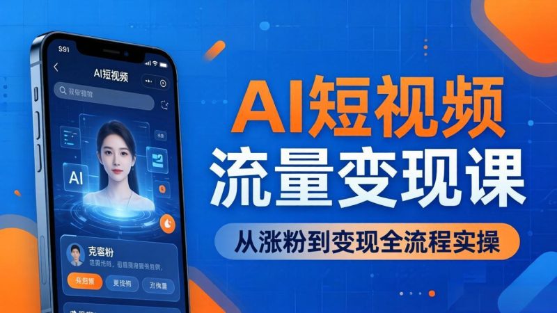 AI短视频流量变现课:一部手机玩转数字人克隆+爆款制作,从涨粉到变现全流程实操 - 技研社-技研社