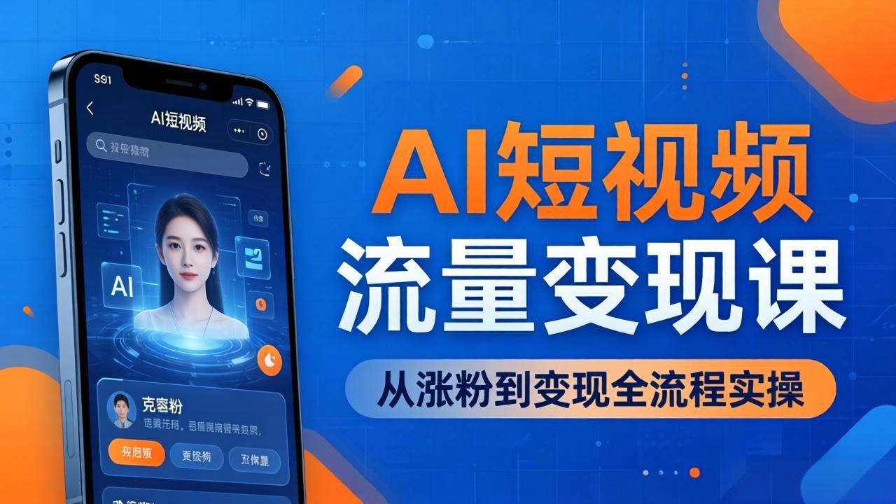 AI短视频流量变现课:一部手机玩转数字人克隆+爆款制作,从涨粉到变现全流程实操 AI短视频流量变现课:一部手机玩转数字人克隆+爆款制作,从涨粉到变现全流程实操
