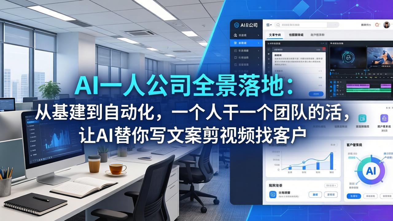 AI一人公司全景落地:从基建到自动化,一个人干一个团队的活,让AI替你写文案剪视频找客户 AI一人公司全景落地:从基建到自动化,一个人干一个团队的活,让AI替你写文案剪视频找客户
