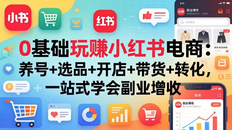 0基础玩赚小红书电商:养号+选品+开店+带货+转化,一站式学会副业增收 - 技研社-技研社