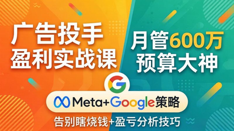 广告投手盈利实战课:月管600万预算大神,带你告别瞎烧钱,Meta+Google策略+盈亏分析 - 技研社-技研社