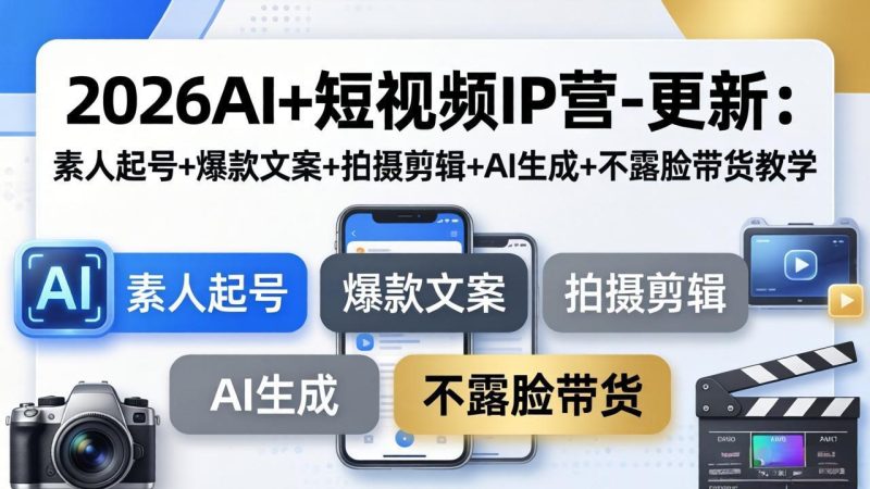 2026AI+短视频IP营-更新:素人起号+爆款文案+拍摄剪辑+AI生成+不露脸带货教学 - 技研社-技研社