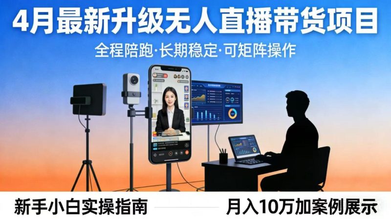 4月最新升级 无人直播 带货 全程陪跑 长期稳定 可矩阵 每天半小时新手小白实操月入 十万 - 技研社-技研社