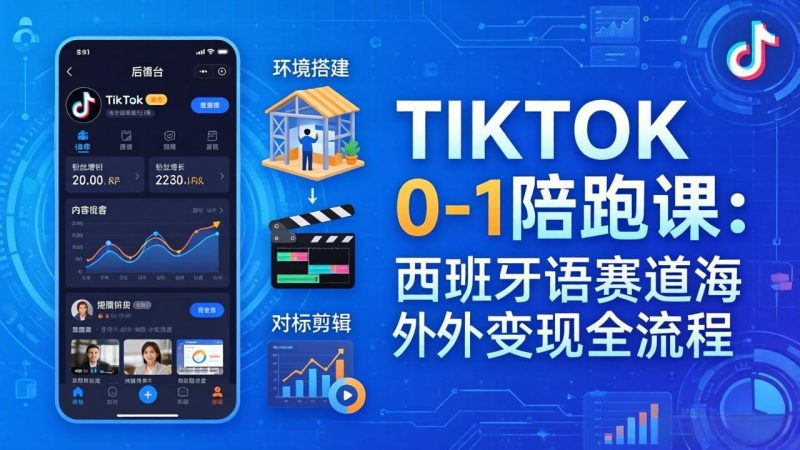 TIKTOK 0-1 陪跑课:从环境搭建到刷对标剪辑,西班牙语赛道海外变现全流程 - 技研社-技研社
