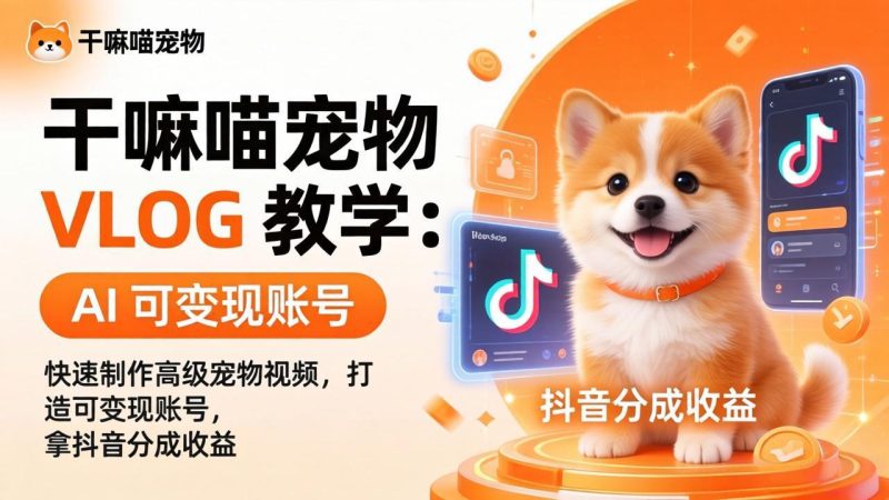 干嘛喵宠物 VLOG 教学:AI 快速制作高级宠物视频,打造可变现账号,拿抖音分成收益 - 技研社-技研社