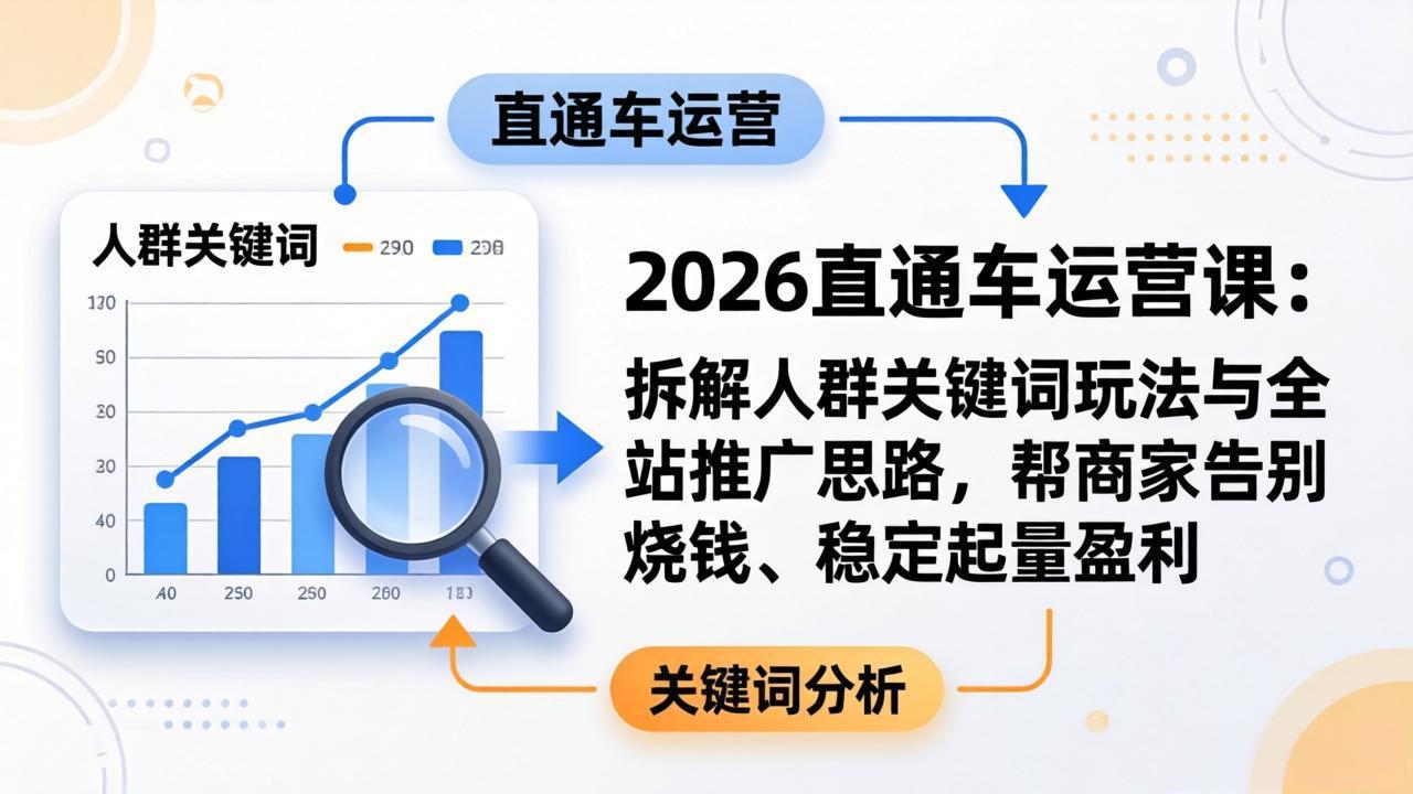 2026直通车运营课:拆解人群关键词玩法与全站推广思路,帮商家告别烧钱、稳定起量盈利 2026直通车运营课:拆解人群关键词玩法与全站推广思路,帮商家告别烧钱、稳定起量盈利