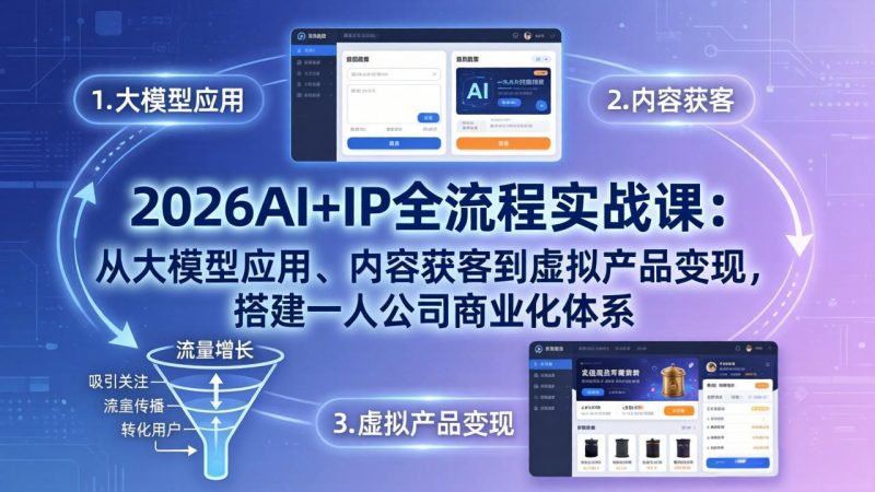 2026AI+IP全流程实战课:从大模型应用、内容获客到虚拟产品变现,搭建一人公司商业化体系 - 技研社-技研社