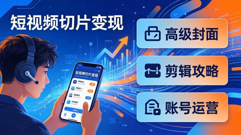 短视频切片变现速成班2.0:高级封面+剪辑攻略+账号运营,0基础小白快速入局副业 - 技研社-技研社