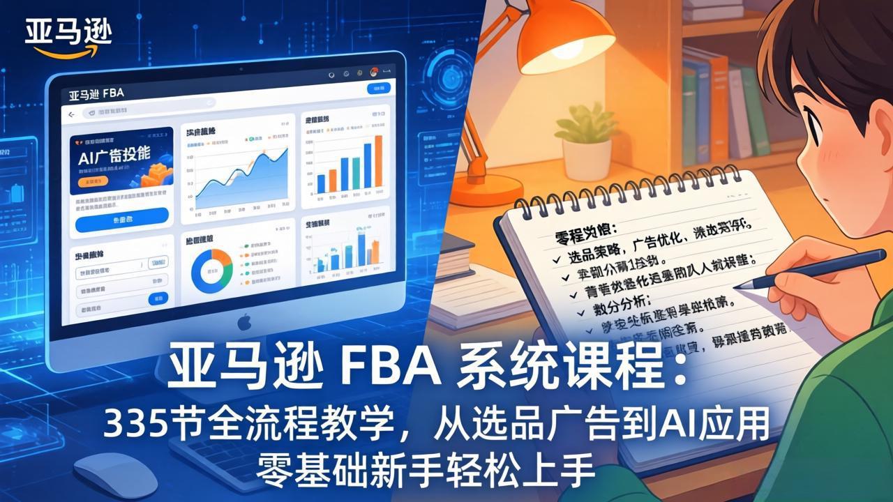 亚马逊 FBA 系统课程(更新26年3月)335节全流程教学,从选品广告到AI应用,零基础新手轻松上手 亚马逊 FBA 系统课程(更新26年3月)335节全流程教学,从选品广告到AI应用,零基础新手轻松上手