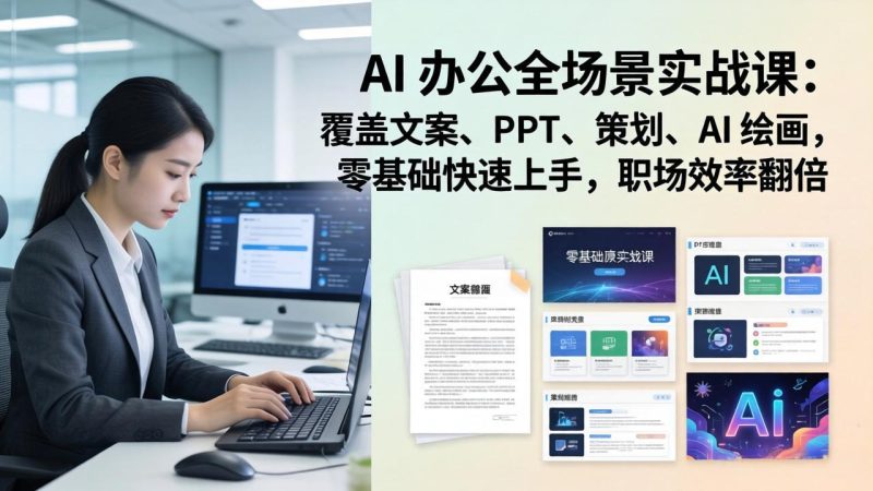 AI 办公全场景实战课:覆盖文案、PPT、策划、AI 绘画,零基础快速上手,职场效率翻倍 - 技研社-技研社
