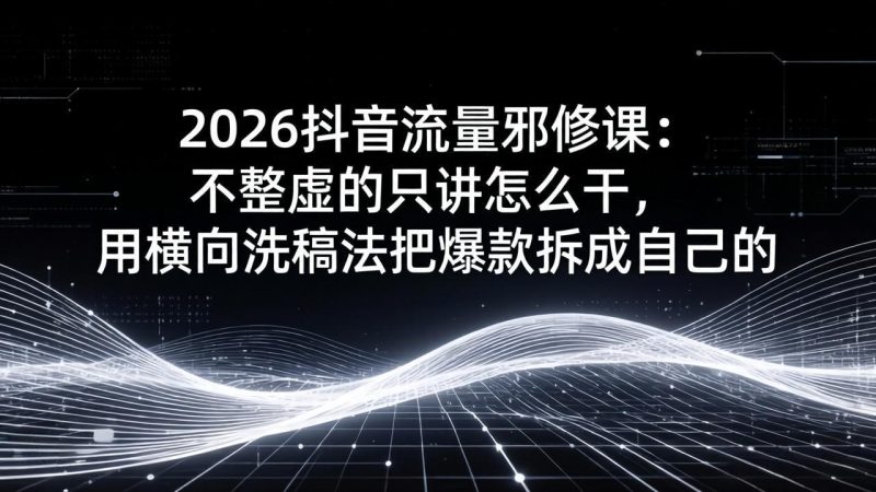 2026抖音流量邪修课:不整虚的只讲怎么干,用横向洗稿法把爆款拆成自己的 - 技研社-技研社