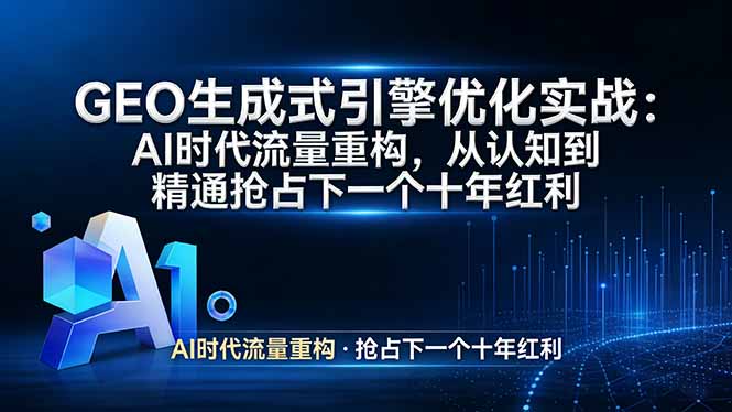 GEO 生成式引擎优化实战:AI时代流量重构,从认知到精通抢占下一个十年红利 GEO 生成式引擎优化实战:AI时代流量重构,从认知到精通抢占下一个十年红利