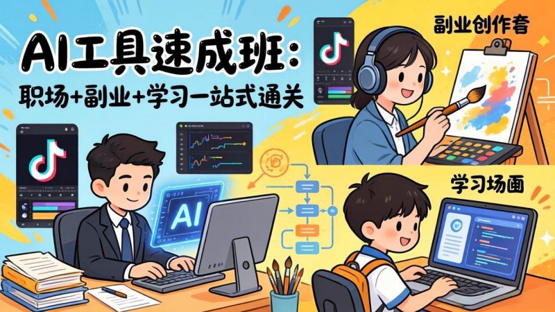 AI工具速成班:职场+副业+学习一站式通关,20+爆款类型+剪映技巧+抖音算法,0基础快速上手 - 技研社-技研社