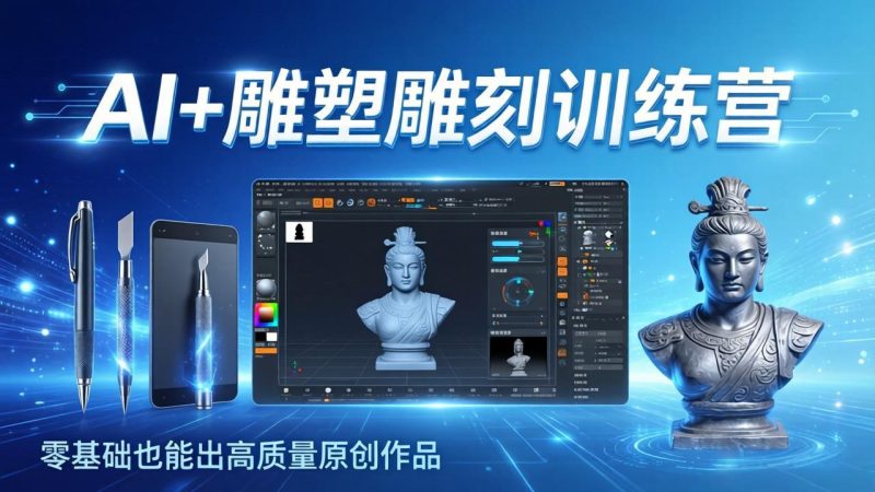AI+雕塑雕刻训练营:从AI创作、大模型训练到3D雕刻 + 渲染,零基础也能出高质量原创作品 - 技研社-技研社