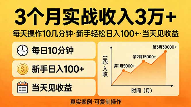 3个月实战收入3万+，每天操作10几分钟，新手轻松日入100+，当天见收益 - 技研社-技研社