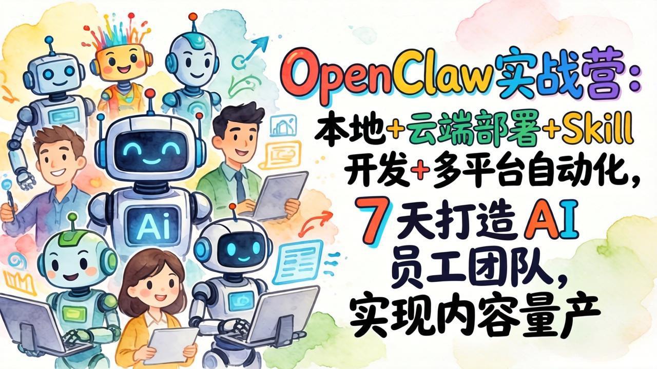 OpenClaw实战营:本地+云端部署+Skill开发+多平台自动化,7 天打造 AI 员工团队,实现内容量产 OpenClaw实战营:本地+云端部署+Skill开发+多平台自动化,7 天打造 AI 员工团队,实现内容量产