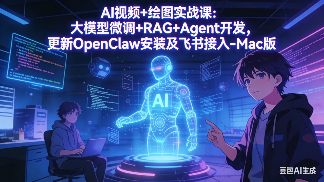 AI视频+绘图实战课:大模型微调+RAG+Agent开发,更新OpenClaw安装及飞书接入-Mac版 AI视频+绘图实战课:大模型微调+RAG+Agent开发,更新OpenClaw安装及飞书接入-Mac版