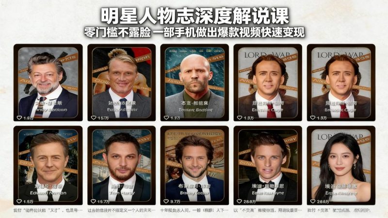 明星人物志深度解说课:零门槛不露脸,一部手机做出爆款视频快速变现 - 技研社-技研社